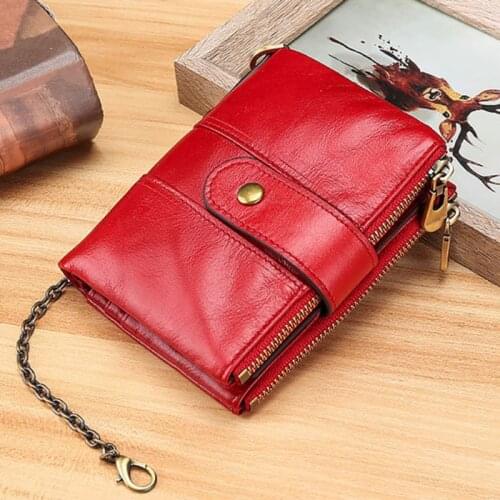 New Genuine Leather Women Wallets Small Chain Female Purses Hasp Coin Pocket High Quality Women Leather Purses Purse For Ladies