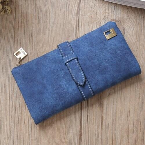 New Long Purse Two Fold Women Wallets Drawstring Nubuck Leather Zipper Suede Wallet Ladies Carteira Feminina Clutch Bag