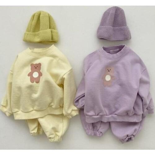 Autumn infants cartoon bear casual outfits 0-2 years baby boys girls cotton Tops and sweatpants 2pcs sets