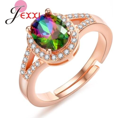 Unique Design Rose Gold Open Rings Adjustable Popular Trendy Gift Colorful Cubic Zirconia Valentines Gift For Lover