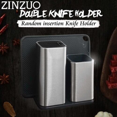 ZINZUO Kitchen Knife Stand 6&8 inch Double Knife Holder with Cutting Board Utility Kitchen Accessory Spatula Cheese Spade Holder