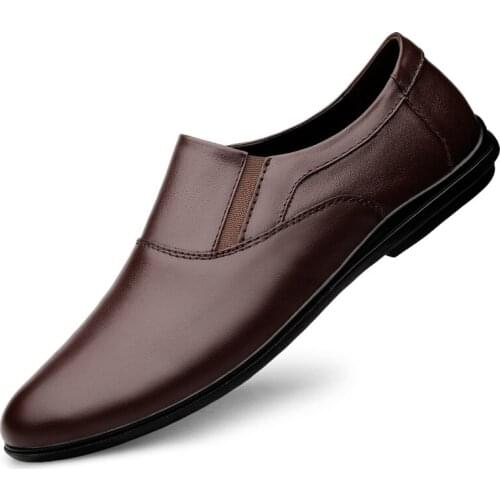 Genuine Leather Casual Shoes Men handmade sewing vintage shoes slip on Natural Rubber bottom shoes zapato de cuero hombre