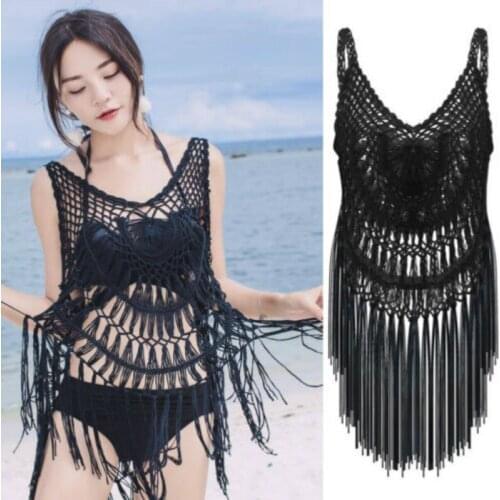 UK Seller Women Summer Mesh Fishnet Hollow Out Bikini Cover Up Swimwear Bathing Swimwear Tassels Beach Dress