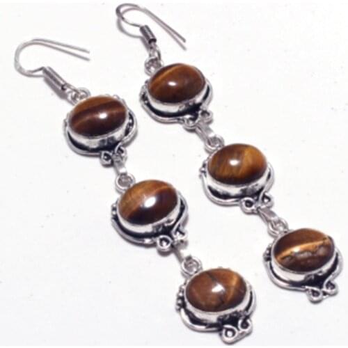 Nature Tiger eye Silver Overlay on Copper Earrings Hand made Women Jewelry Gift