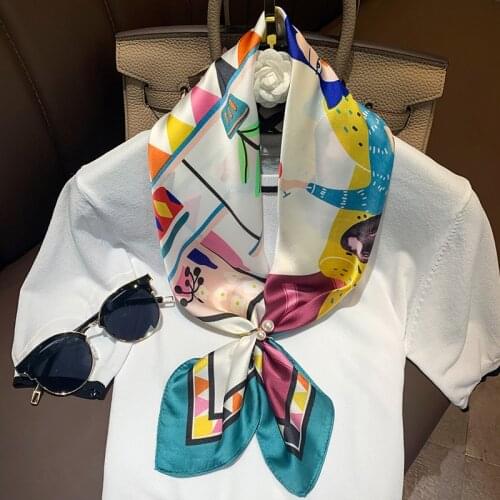 KOI LEAPING new woman fashion popular Graffiti pattern printing 70x70cm small square scarf Silk scarf scarves headscarf hot gift