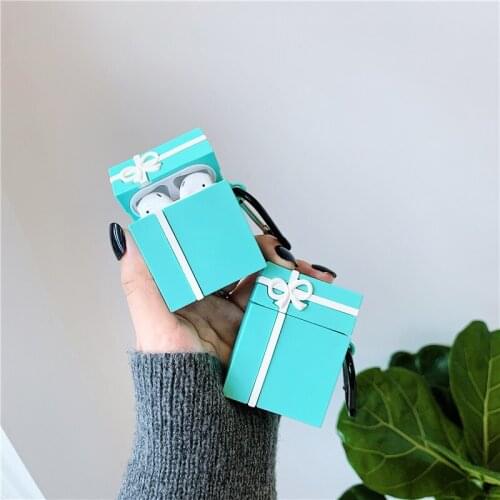 Cute Gift box Blue Bow Gift Box Packaging Headphone Cases For Apple Airpods 1/2 Silicone Protection Earphone Cover Accessories