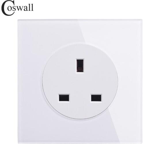 Coswall Crystal Glass Panel 13A UK British Standard Wall Power Socket Outlet Grounded With Child Protective Lock