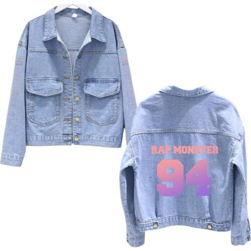 Light denim jacket kpop style rap monster 94 jacket, Denim Jacken Jaqueta, Langarm Casual Jeans mantel
