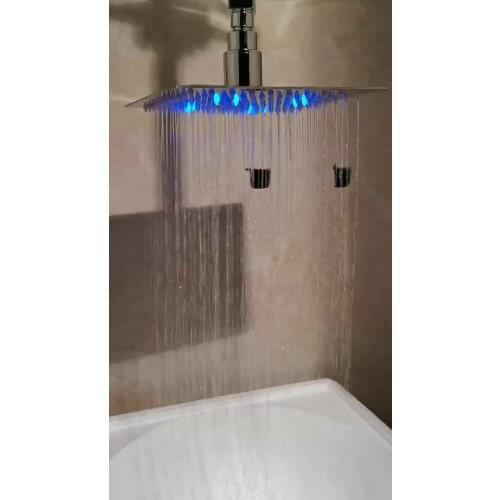 LED 3-Ways Bathroom 12 Inch Rainfall Shower & Hand Sprayer Wall Mounted Faucet Mixer Set