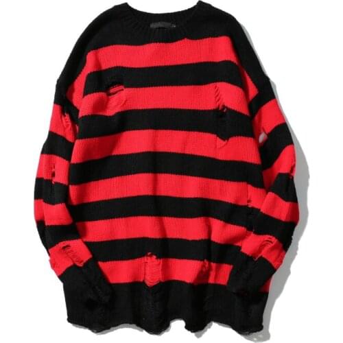 Two Colors Mens Ripped Holes Sweater Autumn New Vintage Oversized High Quality Loose Cotton Casual Men Pullovers Sweater