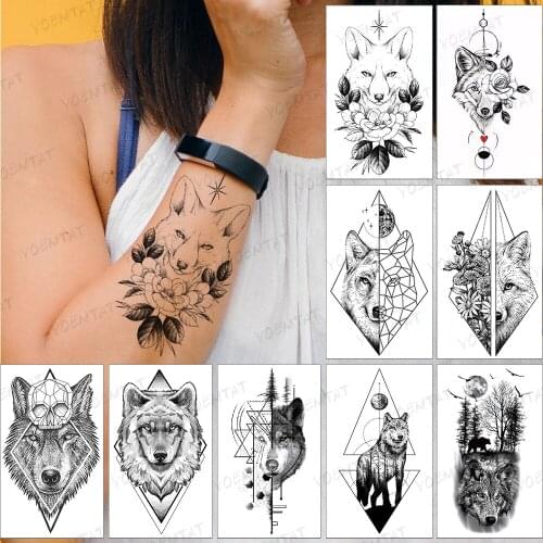 Waterproof Temporary Tattoo Sticker Fake Tatoo Realistic Body Art Simplicity Wolf Fox Flower Arm Tattoos For Women Child Men