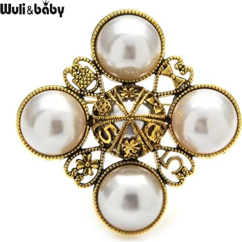 Wuli&baby Vintage Pearl Flower Brooches For Women Unisex 2-color Baroque Style Office Casual Brooch Pins Gifts