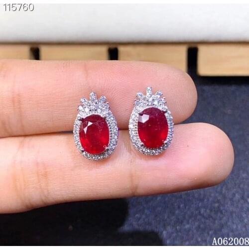 KJJEAXCMY fine jewelry 925 sterling silver inlaid natural ruby ear studs fashion ladies earrings support testing