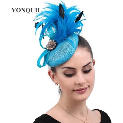 Women Vintage Turquoise Fascinators Bride With Clips Fashion Party Headpiece Banquet Female Derby Fedora Occasion Millinery Caps