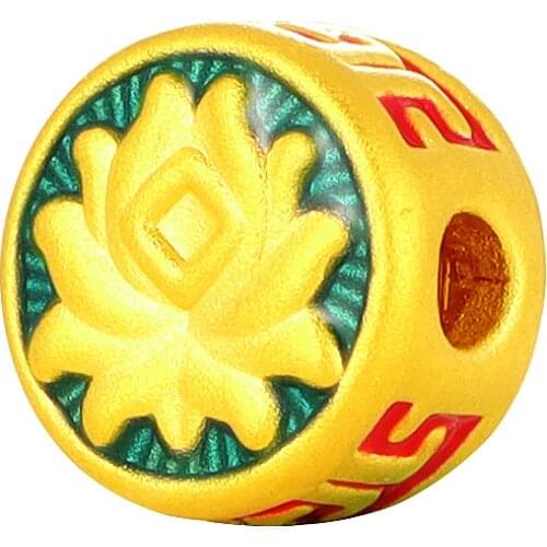 Pure 24K Yellow Gold Bracelet Women 999 Gold Round Lotus Bracelet