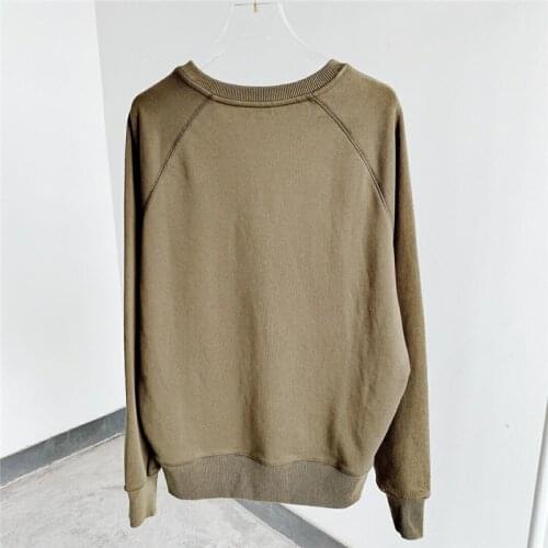 Woman khaki whtie Cotton Sweatshirt O Neck Puff Shoulders front letter print Pullovers 2021 SS