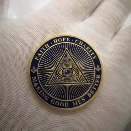 1 pcs Brotherhood Freemasons Masonic Gold Coin masonic all-seeing eye Coin Golden Design Mason Token Coins Collection