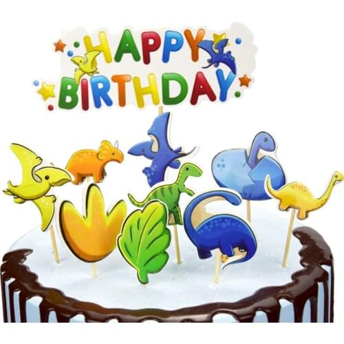 10pcs/lot Happy Baby Shower Kids Boys Favors Cupcake Decorations Birthday Events Party Lovely Dinosaur Theme Cake Toppers
