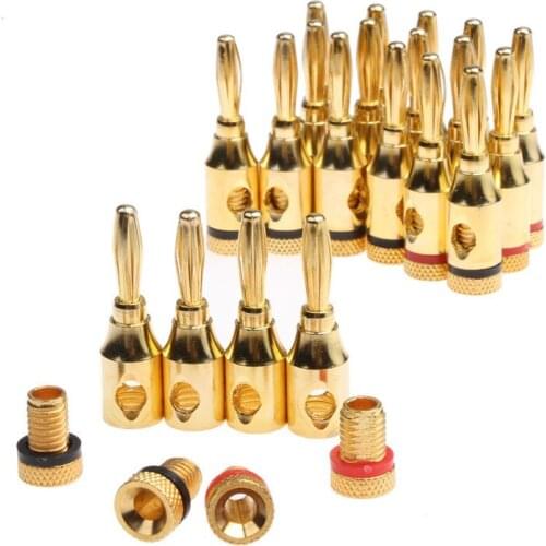 20PCS Gold Plated with Red/Black Ring 5mm Banana Plug Connectors Musical Speaker Cable Wire Screw Banana Plug Connector