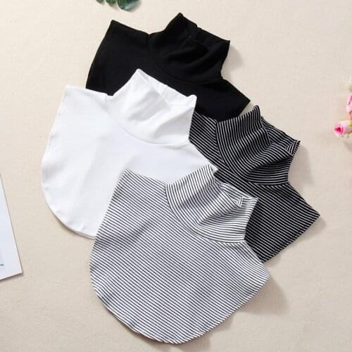 2021 Fashion Womens Fake Collar, Detachable Striped Print/Solid Color Turtleneck Tops Half Blouse