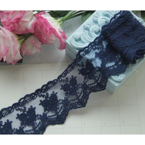 5 Yard/Lot Exquisite DIY Gauze bilateral embroidery flower lace trim lace fabric navy black white 8cm clothes accessories
