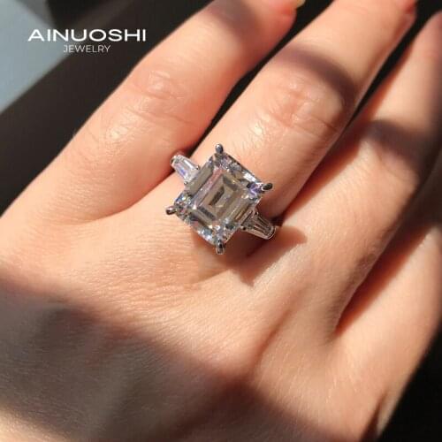AINUOSHI Emerald Cut 11x9mm 3-stone Engagement Rings Simulated SONA Diamond For 925 Sterling Silver Wedding Bridal Ring Jewelry