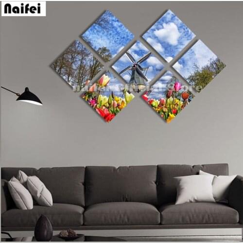 7 pcs diy 5d diamond Painting netherlands Windmills flowers Landscape Multi-picture diy Diamond Embroidery mosaic home decor
