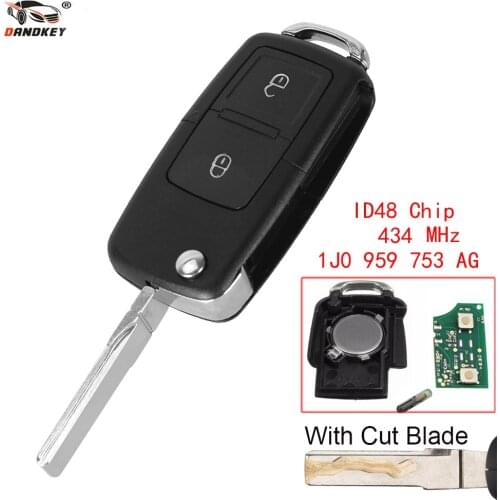 Dandkey cut blade Remote Car Key Case Cover ASK IJ0959753AG 434mhz Chip ID48 For Vw VOLKSWAGEN MK4 Seat Altea Alhambra Ibiza