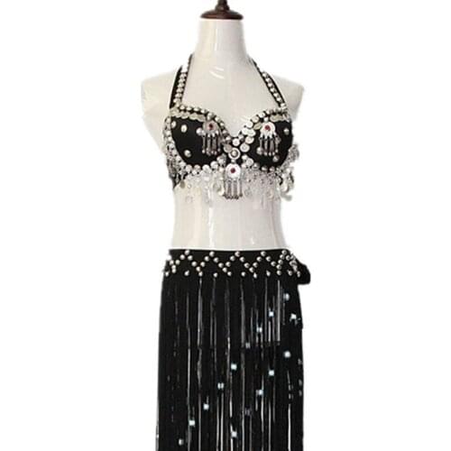 Stage Performance Women Dance Wear Girls Outfit 2 pieces Overskirt Tribal Belly Dance Costume Set Bra and Hip Scarf
