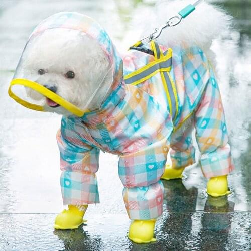 Cat Small Dog Raincoats Light Grid Pattern Reflective Fashion Waterproof Puppy Clothes Outdoor Breathable Rainy Day Pet Supplies