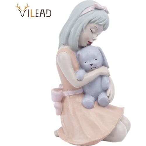 VILEAD Resin Craft Cute Girl Statue Home Decor Living Room Desktop Decoration Childrens Bedroom Ornaments Kawaii Accessories