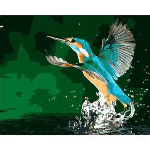 Painting By Numbers DIY Dropshipping Big size Kingfisher on the water Animal 40x50CM Acrylic House Decoration Art picture Gift