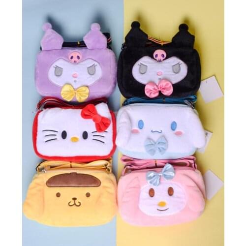 Kawaii Kuromi Sanrio Plush My Melody Cinnamoroll Hellow Kittys Plushie Cartoon Cute Doll Paper Bag Anime Plush Toy For Girl Gift