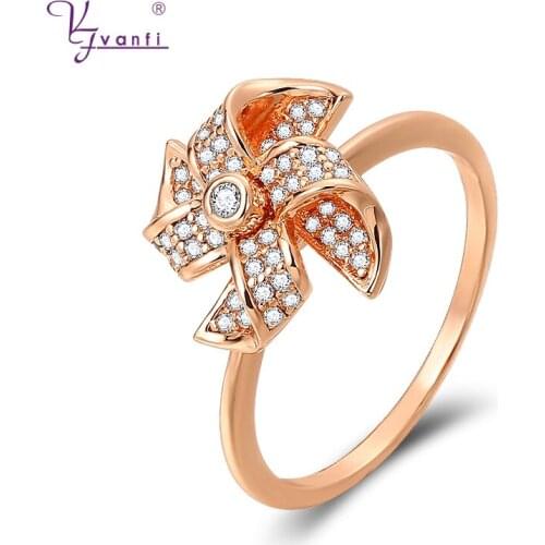 Kfvanfi Charm Jewellery Active Windmill Shape Rings Rose Gold Color Women Accessories Anniversary Gifts Ring For Girls Ladies