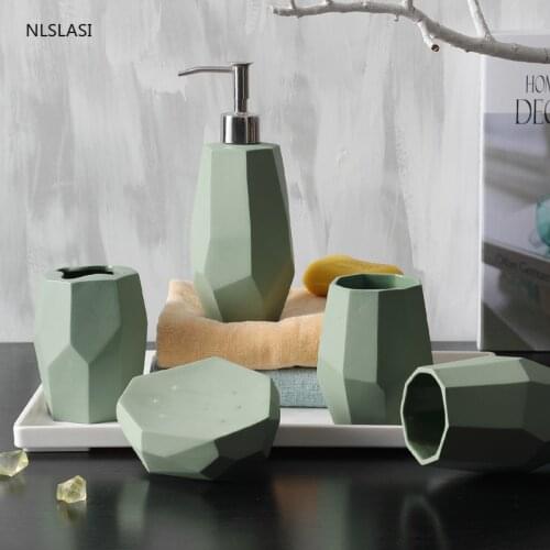 Creative Five Piece Set Portable Ceramic Toiletries Bathroom Accessories Lotion Bottle Soap Dish Toothbrush Holder Mouth Cup