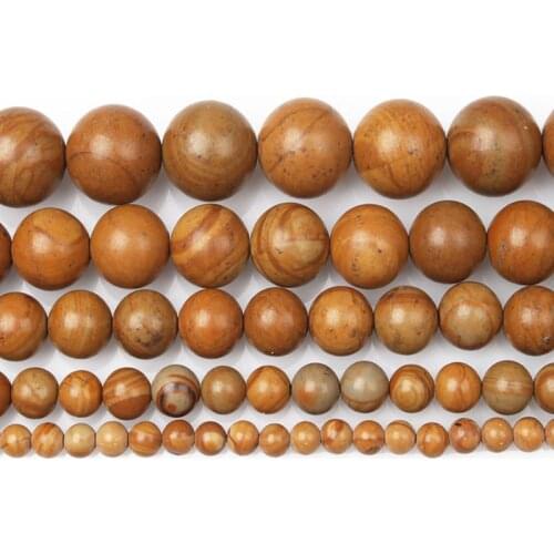 Natural Stone Smooth Wood Veins Charm Round Loose Beads For Jewelry Making Needlework Bracelet Diy Strand 4/6/8/10/12 MM