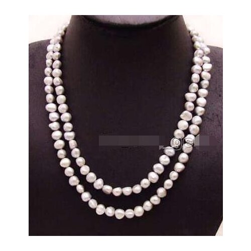 Fashion Natural Gray 8-9mm Baroque freshwater pearl Long 50" necklace-nec6157