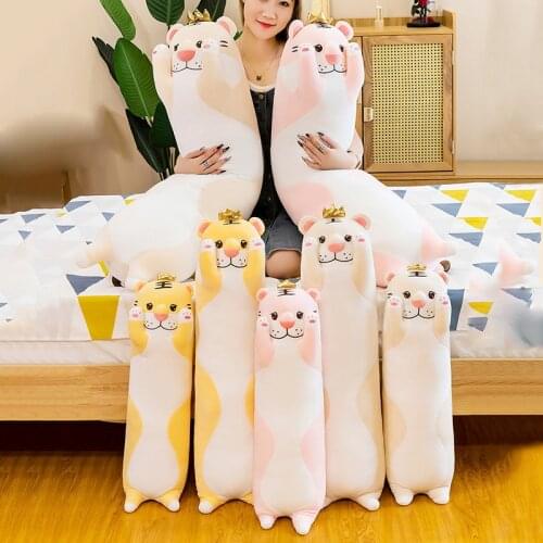 Newly Cute Plush Tiger Doll Soft Stuffed Strip Shape Sleeping Pillow Doll Toy Gift for Kids Girlfriend
