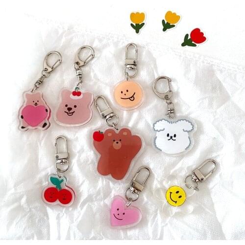 New Kawaii Bear Keychain For Airpods Case Cute Cherry Hearts Charms For Samsung/Xiaomi/Huawei Earphone Case Cover Accessories