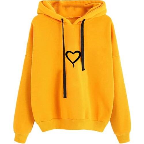 Autumn Winter Women Teen Girls Hoodies Causal Loose Long Sleeved Heart Printed Pullover Tops Comfy Soft Hooded Sweatshirts A40