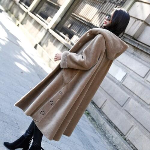 Real Fur Coat Wiomen Clothes 2020 Long Winter Jacket Sheep Shearing Wool Fur Coats and Jackets Mink Fur Cuff ZM-18580 KJ5158