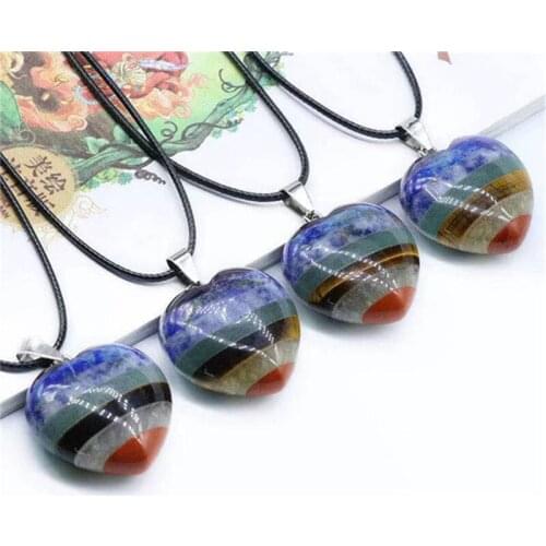 Wholesale natural quartz 7 chakra heart shaped pendant crystal healing stone for gifts