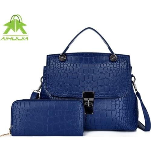 2 in 1 Luxury Designer Crossbody Bag 2021 New High Quality Shoulder Bags for Women Pu Leather Handbag Crocodile Grain Lady Tote