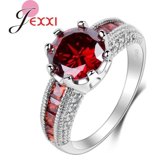 Luxury Red Crystal Anniversary Party Ring For Girl Popular 925 Sterling Silver Rings For Women New Female Accessory