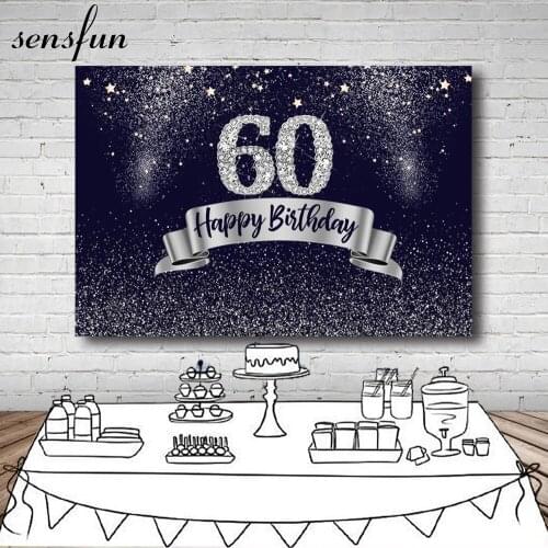 Sensfun Dark Blue And Silver Glitter Birthday Party Backdrops For Adult Little Stars Man Woman Photography Background Customized