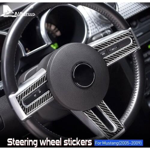 AIRSPEED Carbon Fiber for Ford Mustang GT 2005 2006 2007 2008 2009 Accessories Interior Trim Car Steering Wheel Cover Sticker