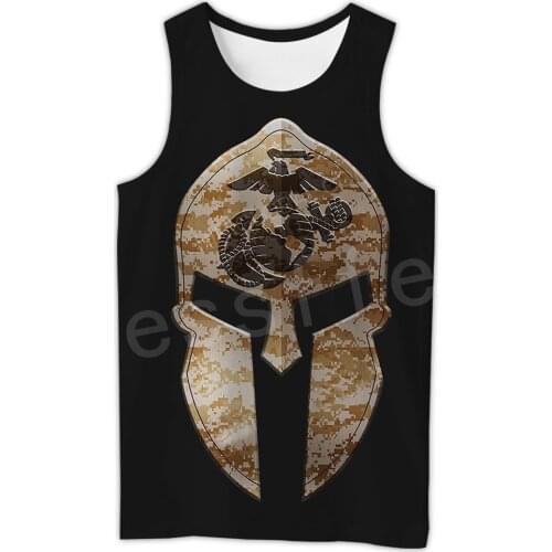 Tessffel America Marine Camo Skull Soldier Army NewFashion Casual 3DPrint Unisex Summer Funny Tank-Top Vest Men/Women V-2