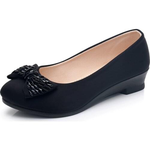 Autumn Women Office Shoes Ladies Low Heel Pumps Bow Black Wedges Comfortable Heels Formal Work Mom Shoes Ladies Pumps