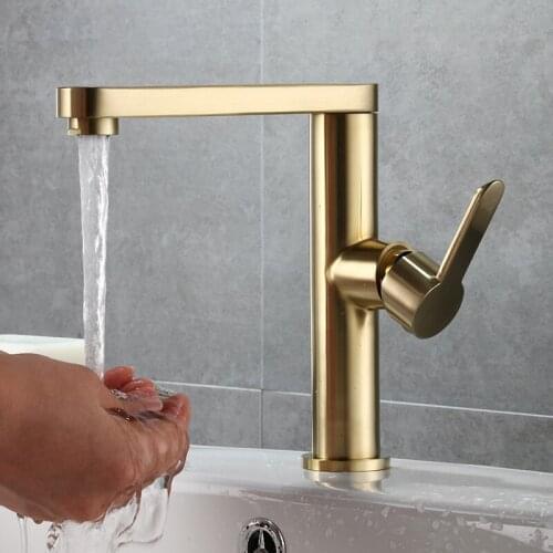 Tuqiu Hot Cold Basin Faucet Bathroom Brush Gold Sink Faucet Single Lever Brass Crane Water Mixer