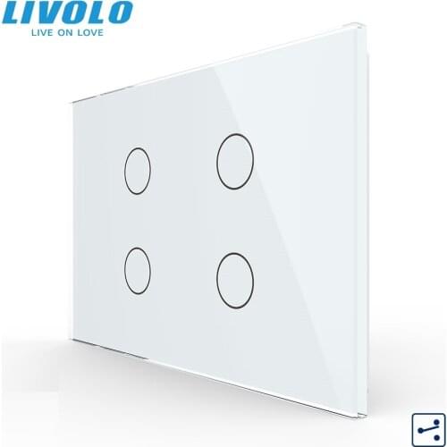 Livolo US/AU Standard Touch Switch, VL-C904S-11, White Crystal Glass Panel,4-gang 2-way Touch Control Light Switch